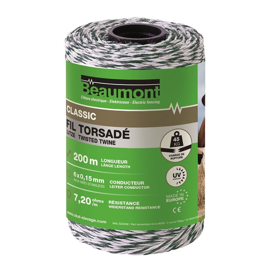 Fil torsadé blanc et vert 200 m CLASSIC