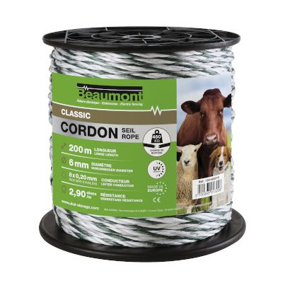 Cordon torsadé blanc et vert diamètre 6 mm 200 m CLASSIC