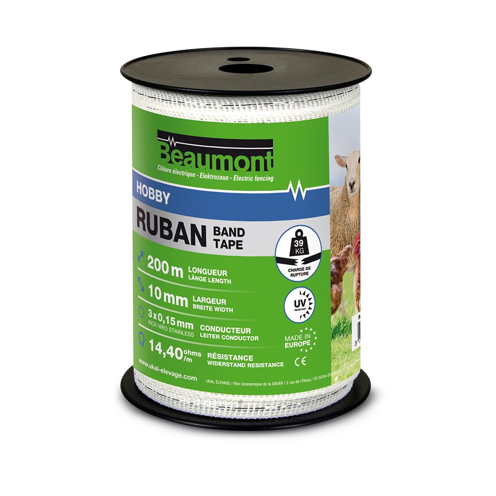 Ruban blanc/vert 10 mm / 200 m HOBBY BEAUMONT