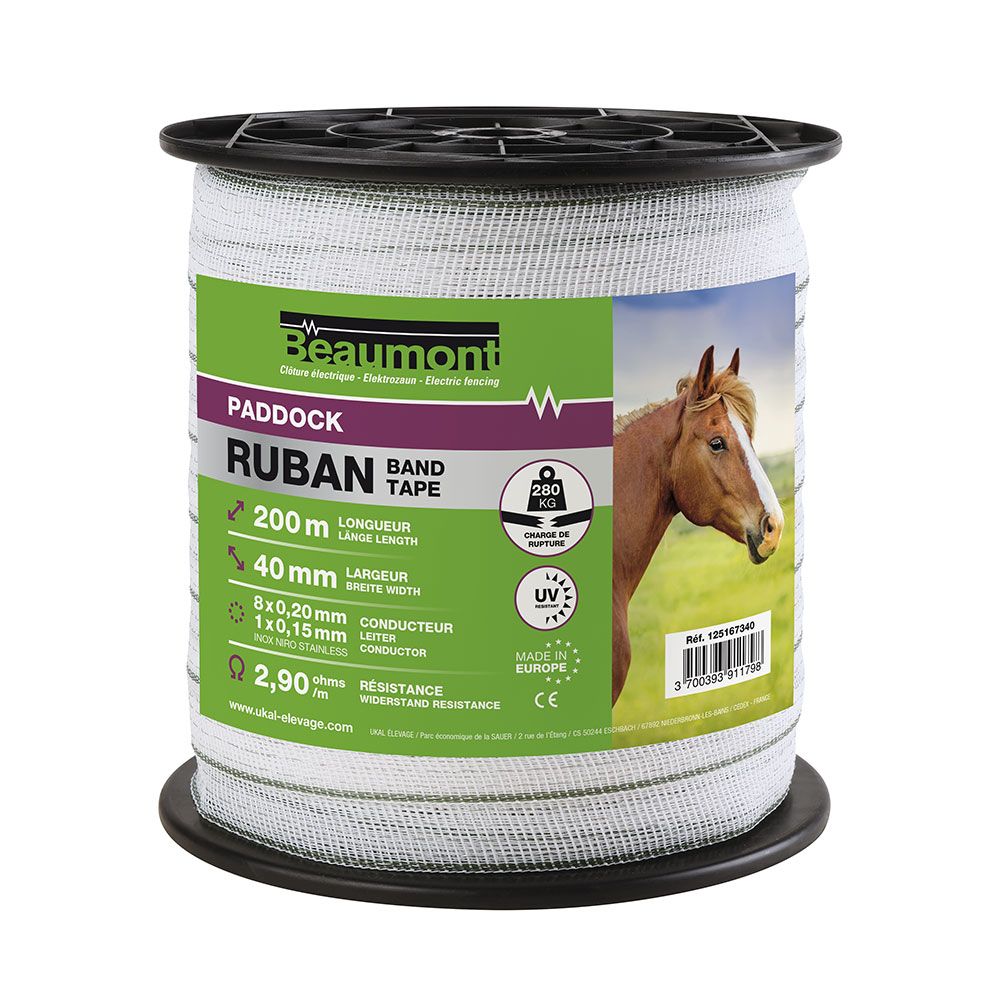 Ruban blanc et vert 40mm / 200m PADDOCK