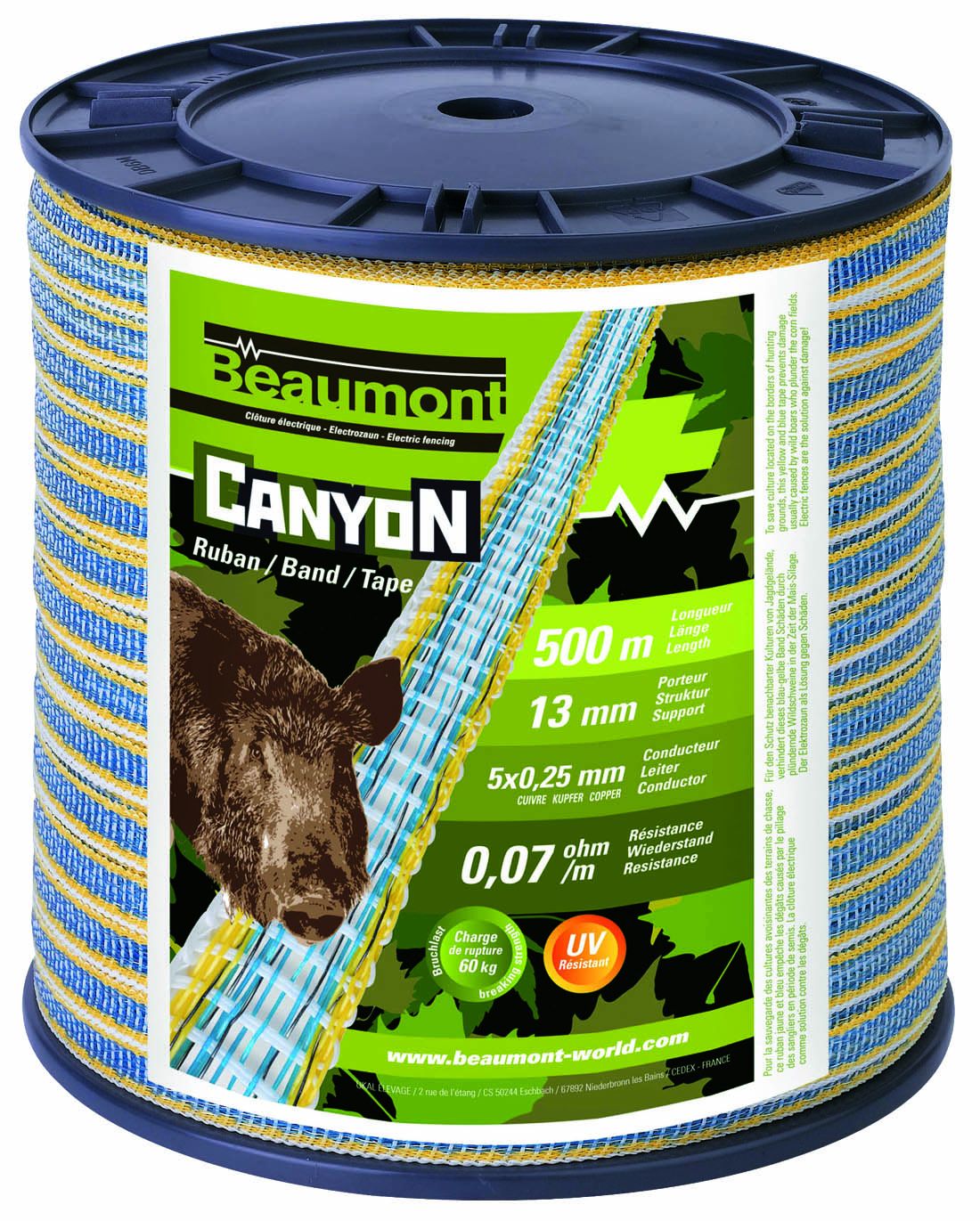 Ruban de clôture CANYON 13 mm x 500 m  - jaune/bleu 