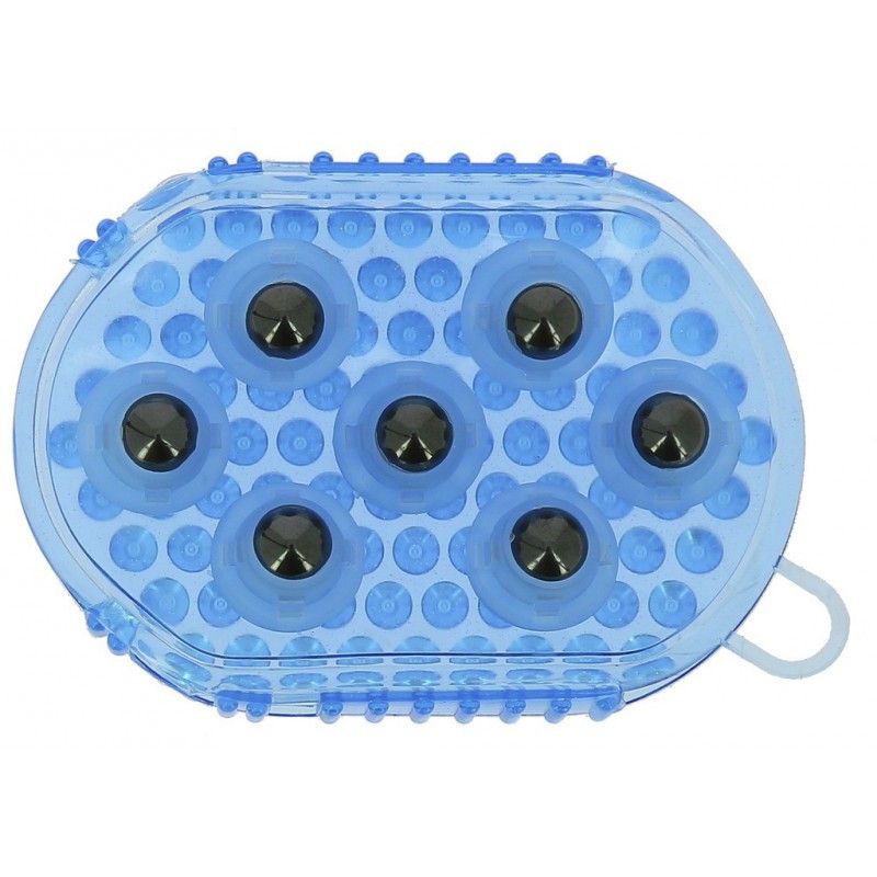 Gant double face étrille et massage bleu