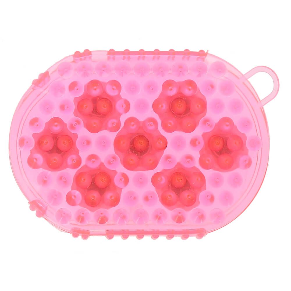 Gant double face étrille et massage rose