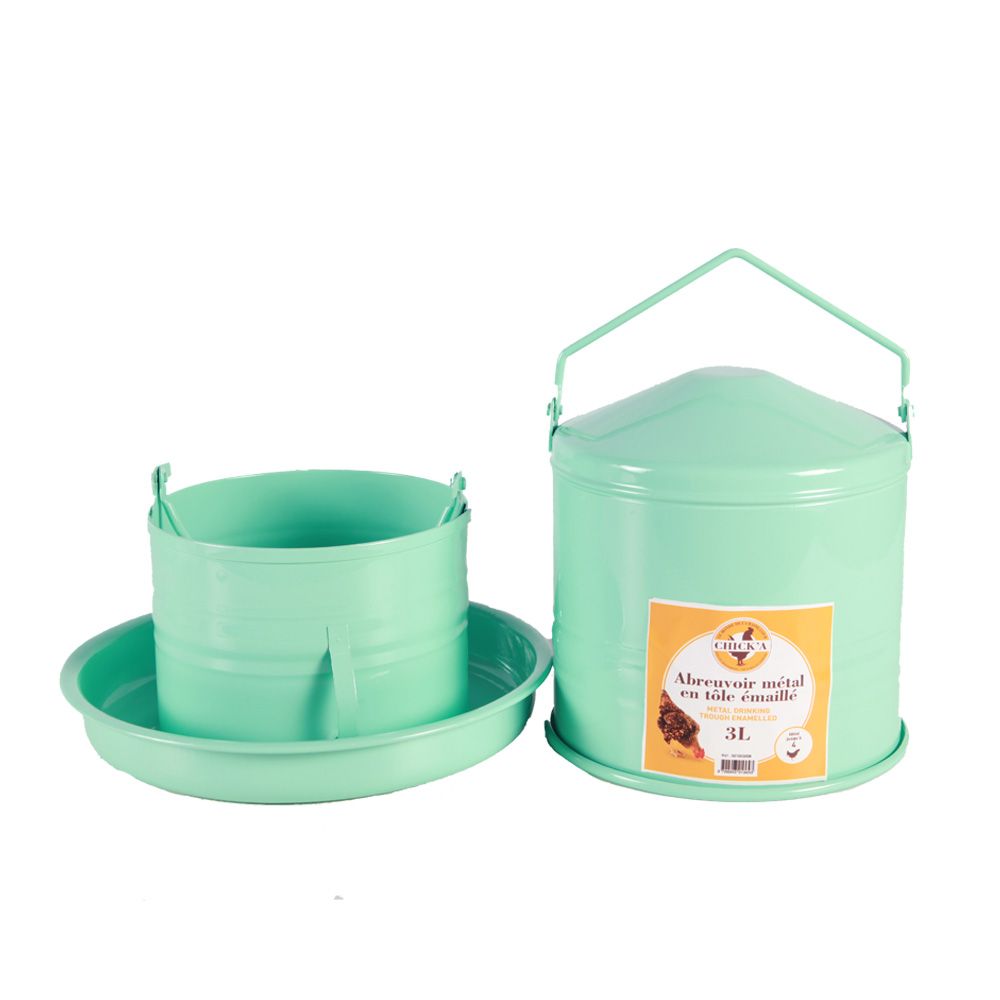 Abreuvoir métal en tôle émaillé vert d’eau 3L - 4 poules