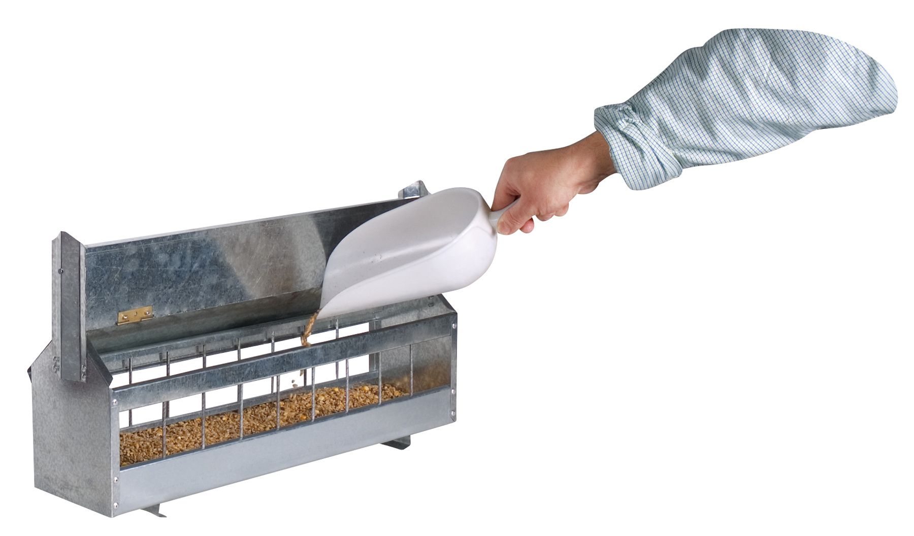 Mangeoire à toit à rouleau tournant en acier galvanisé 4,2 L pour 15 poules