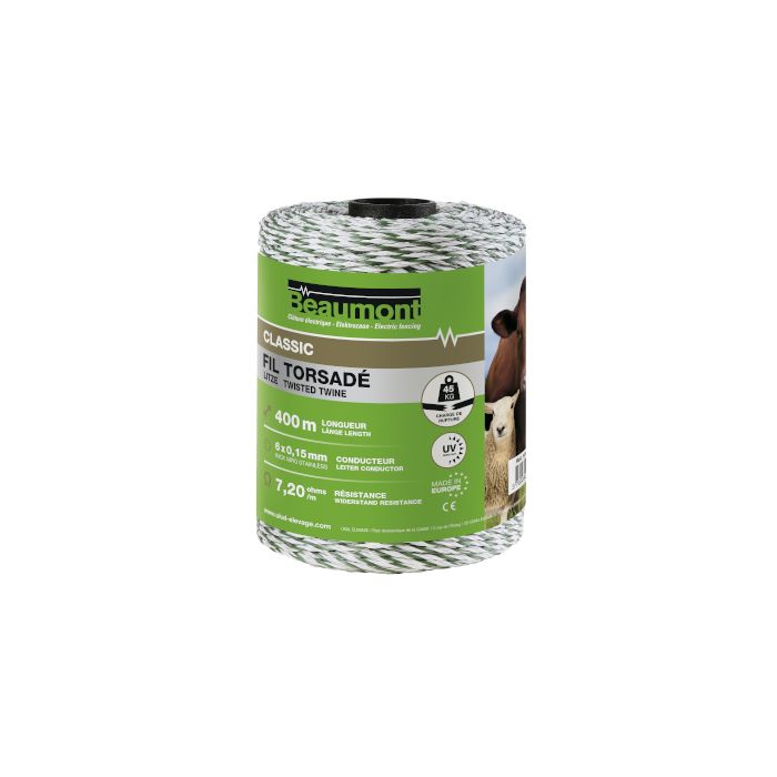Fil torsadé blanc et vert 400 m CLASSIC