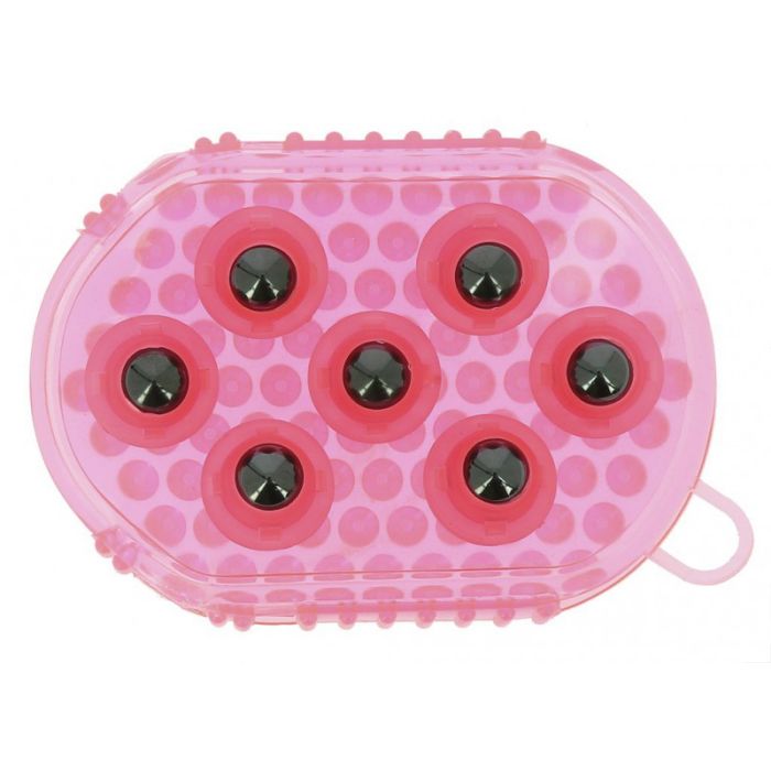 Gant double face étrille et massage rose