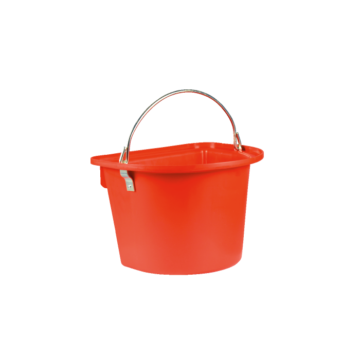 Mangeoire rouge avec anse et crochets de suspension