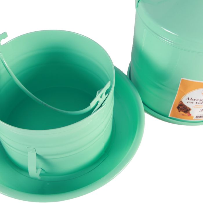 Abreuvoir métal en tôle émaillé vert d’eau 3L - 4 poules
